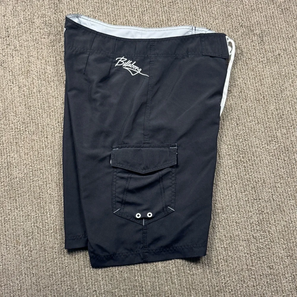 VTG Billabong Cargo Board Shorts Swim Trunks Mens 34 Black Drawstring Logo Y2K